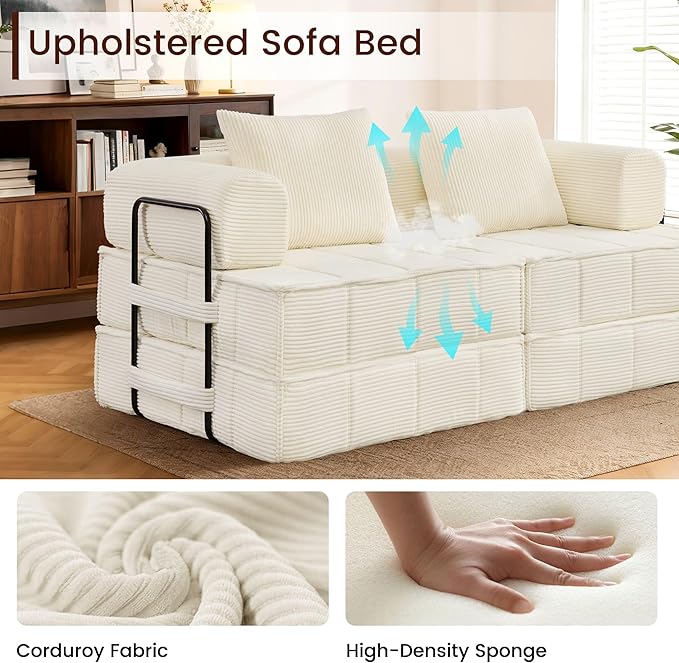 Korser Folding Convertible Sofa Bed, Corduroy Upholstered Boneless Couch - Image 6