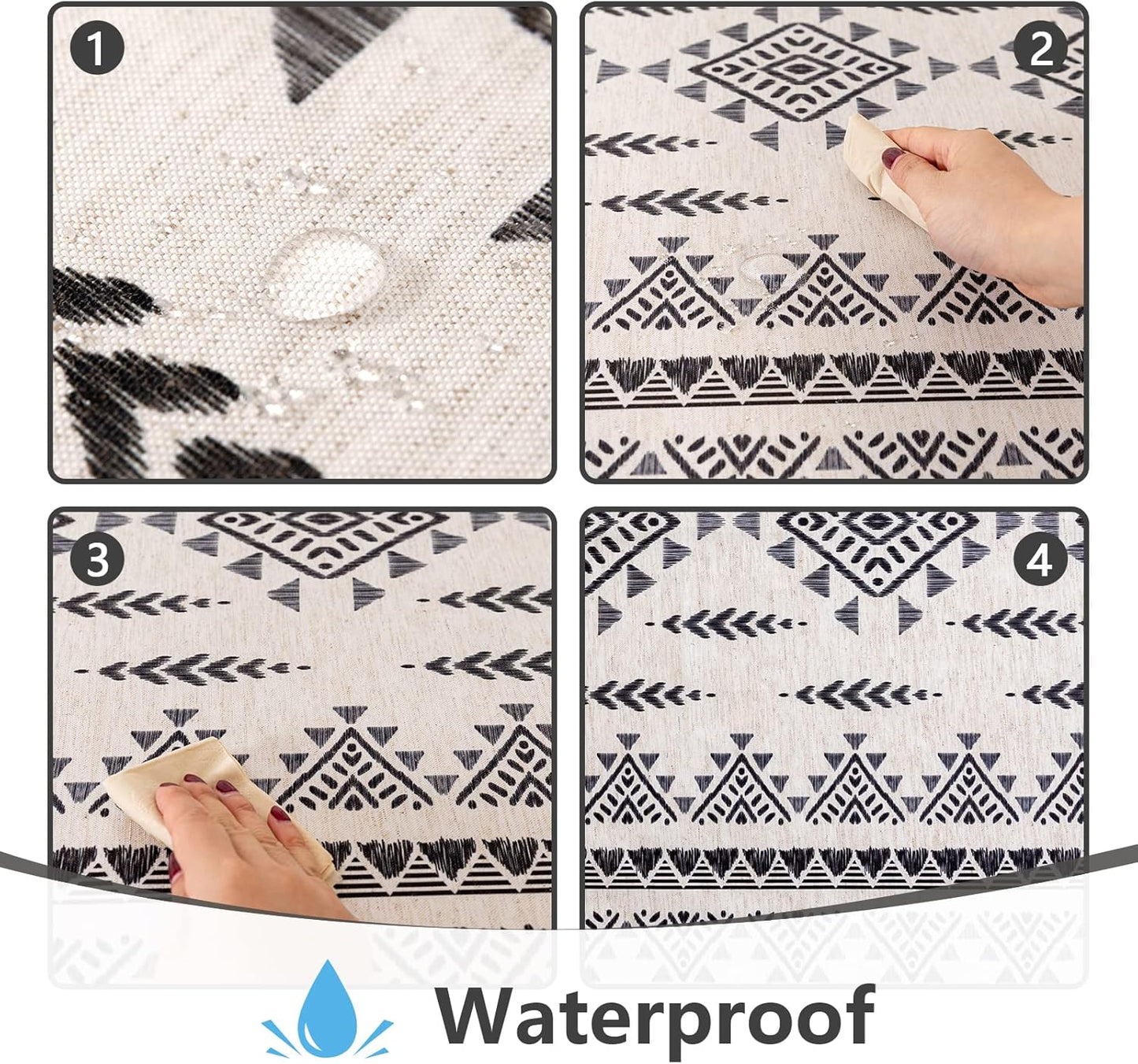 MYSKY HOME 60x102 Boho Rectangle Tablecloth Linen Farmhouse Tablecloth Waterproof Decorative Fabric Table Cloth for Kitchen Dining Bohemian Tablecloth for 6 Feet Table,Grey