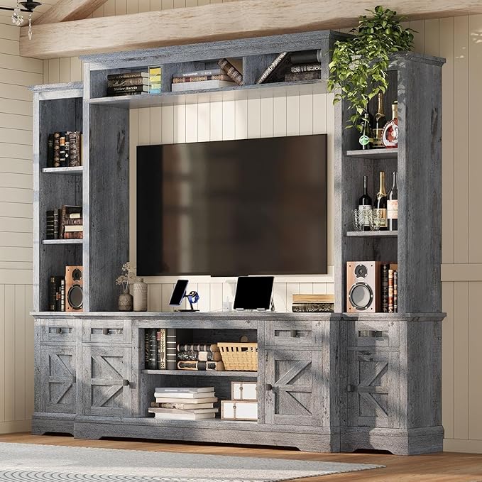 AMERLIFE 98" Farmhouse Entertainment Center Fits 75" TVs, Wall Unit - Image 6