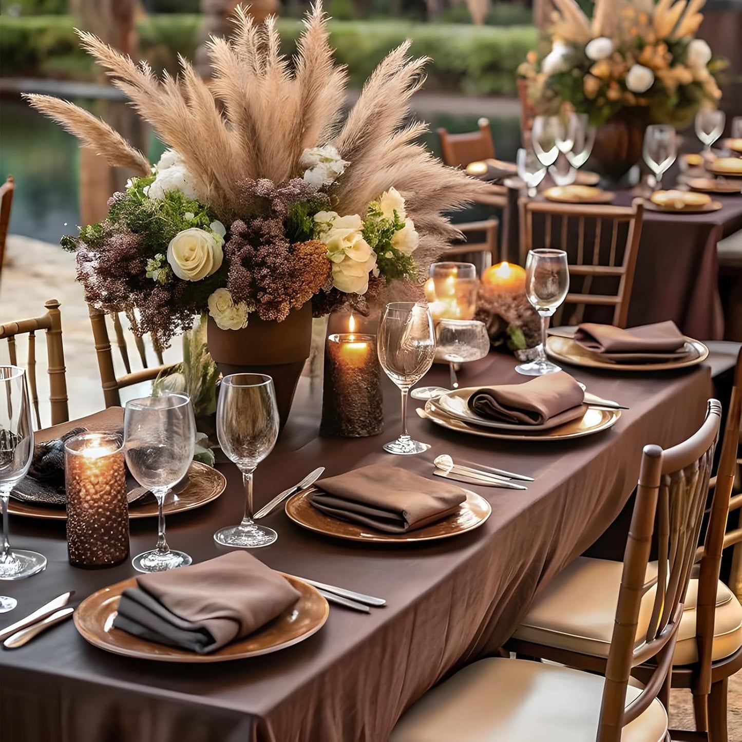 8 Pack Brown Table Cloth 60 x 126 Inch Rectangular Tablecloths for 8 Foot Rectangle Tables, Wrinkle Resistant Brown Tablecloth Washable Polyester Fabric for Buffet Wedding Party Banquet