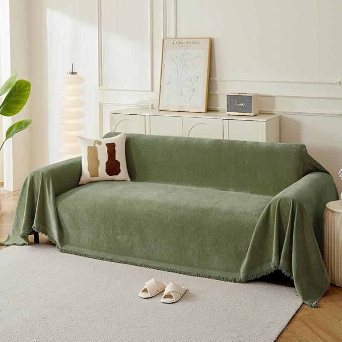 Couch Cover for Dogs, Boho Sofa Covers for 3 Cushion Couch, Chenille Sofa by KaviKon