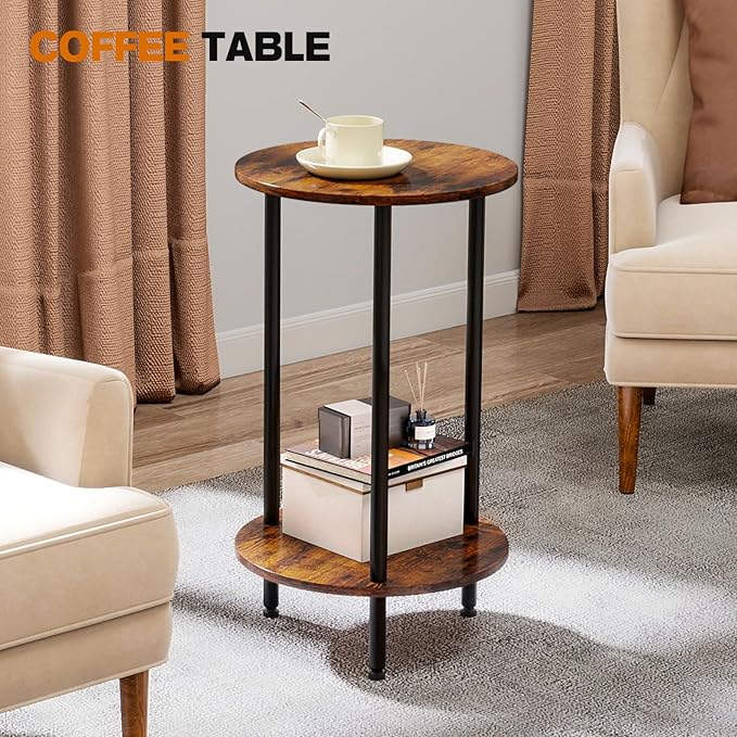Round Side Table Set of 2, 2-Tier End Table, Small Round Nightstands - Image 5