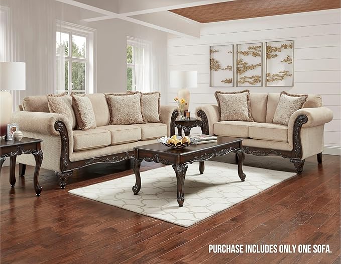 Hernen Carved Wood Frame Sofa - Image 3