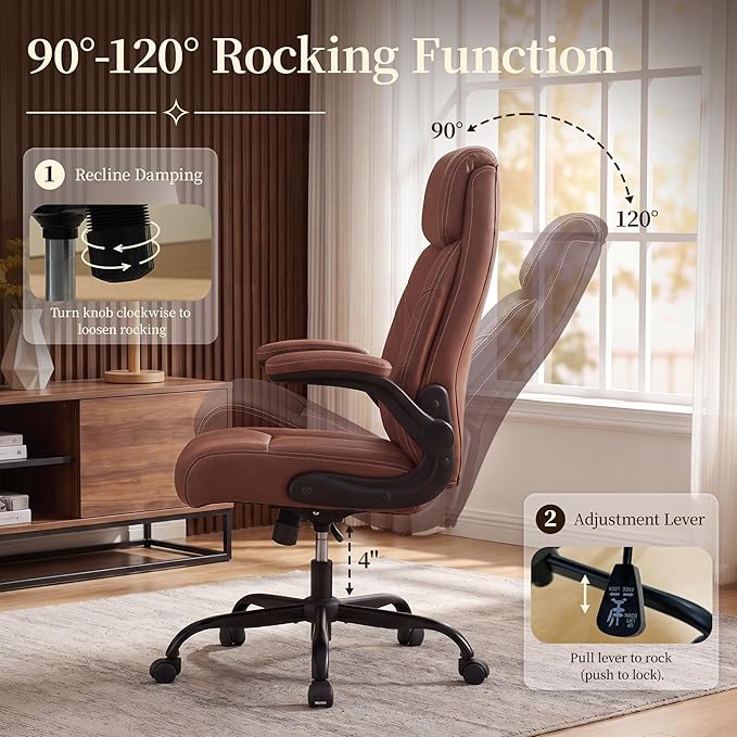Office Chair, Leather Ergonomic Computer Desk Chair - Image 5