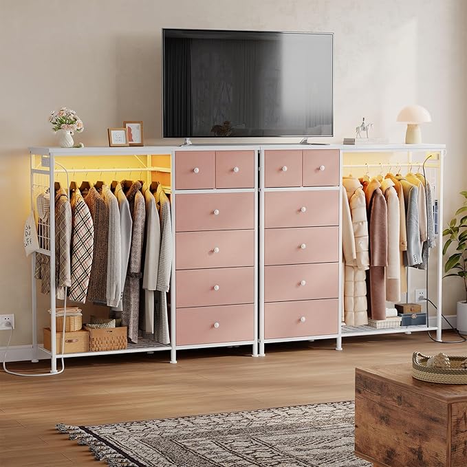 DUMOS Dresser for Bedroom with Hanging Rack, 6 Drawer Fabric Dresser with - Image 9