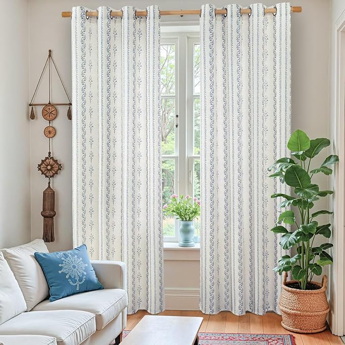 BGment Navy Blue Vintage Floral French Country Curtains 96 Inch Length - Image 2
