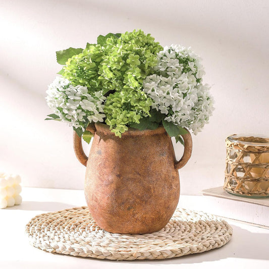 Ceramic Flower Vase Home Decor - 7.1 Inch Rust Table Flowers Vases Living Room Bedroom Plant Decorations Modern Farmhouse Vintage for Kitchen Shelf Office Coffee Dining Desk House Women