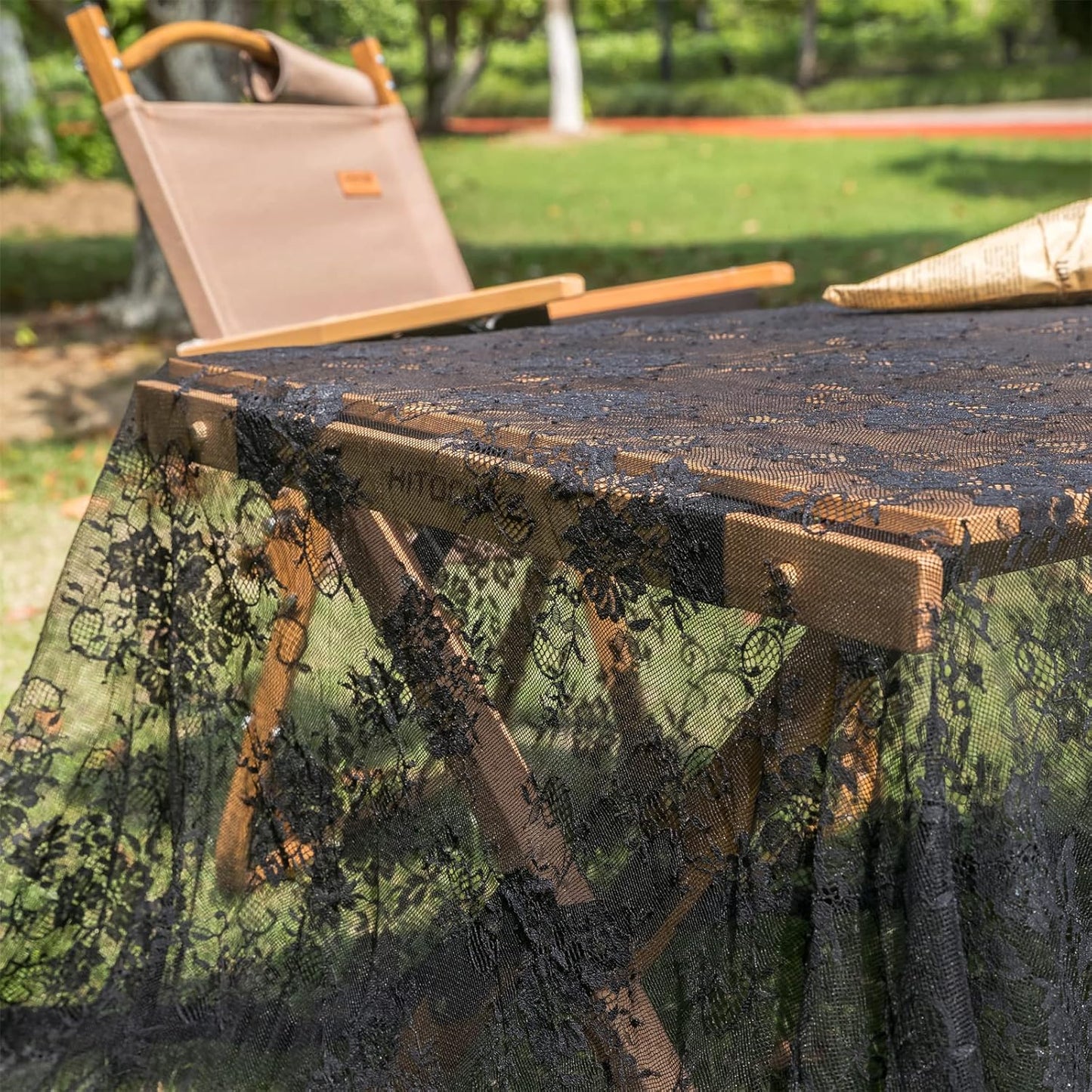 TINWIN Rectangle Lace Tablecloth 60x120 Inch Black Vintage Runner Eyelash Fabric for Kitchen Dining Picnic Table Wedding Decor for Home Decoration Tea Party Decor-4