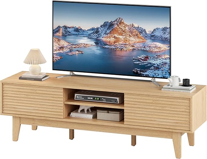 Fluted TV Stand for 55 65 Inch TV, Mid Century Modern Entertainment Center - Image 7