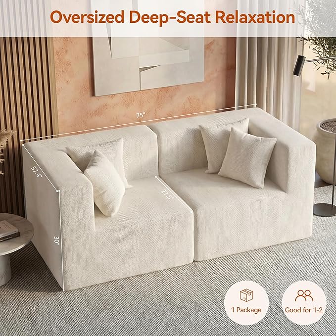 MONVANE 75" Loveseat Sofa, Comfy Chenille Cloud Couch - Image 3