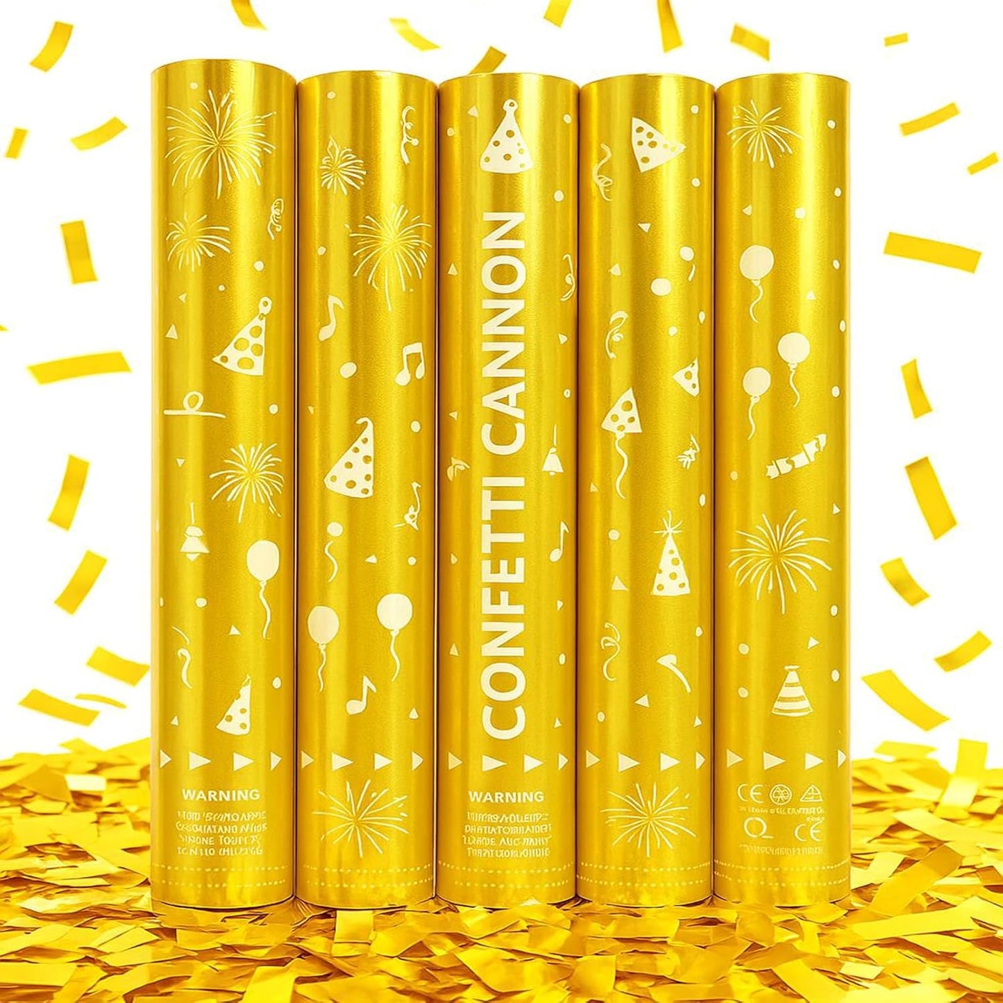 12 Inch Confetti Cannons – 5-Pack Gold Confetti Poppers for Graduation, Birthday, and New Year’s Eve Parties – Perfect Party Poppers for Memorable Moments!