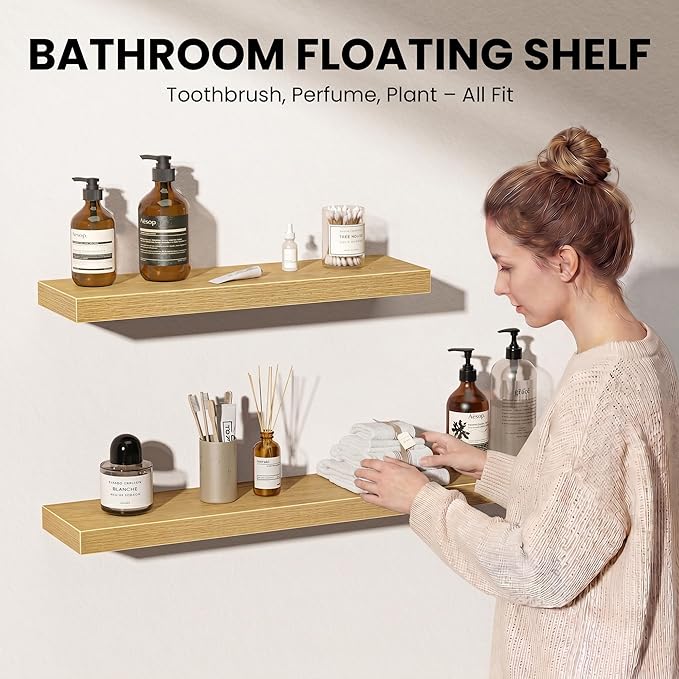 Fun Memories Floating Shelves for Wall, 40 Inch Long Set of 2 Rustic Wood Wall - Image 3