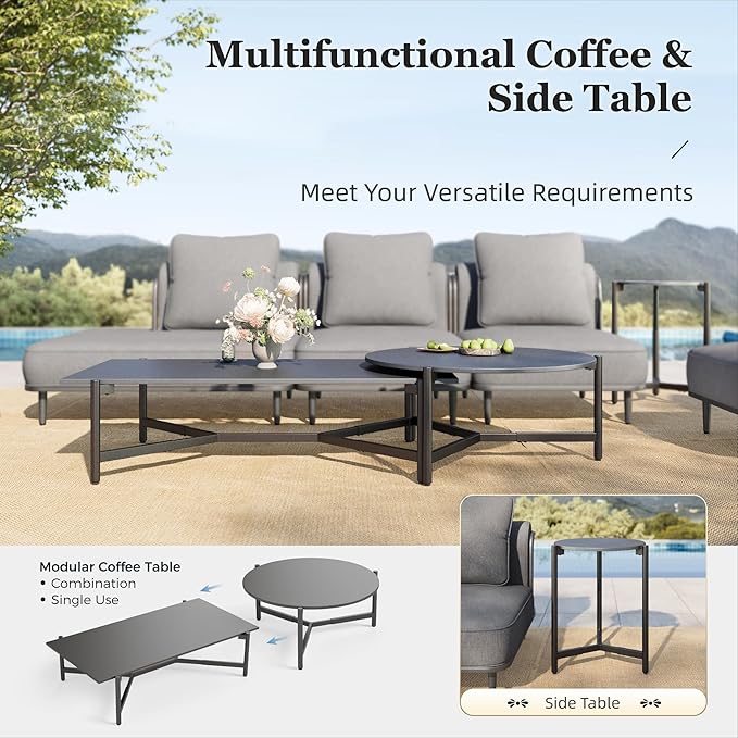 HERA'S HOUSE Metal Patio Furniture Set, Modular 6 Seats and 1 Nesting Coffee - Image 7