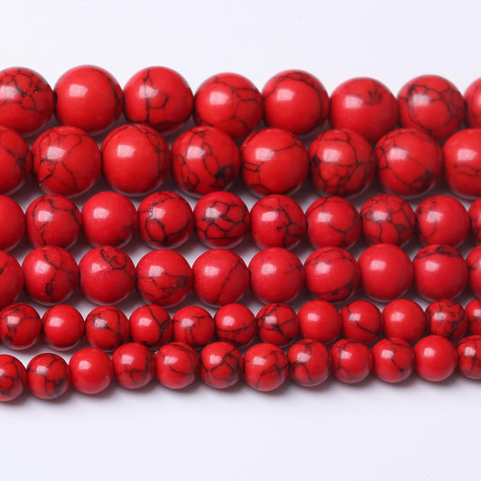 Red Turquoise Stone Beads Gemstone Round Crystal Energy Jade Beads Stone Beads for Jewelry Making DIY Bracelet Necklace Jewelry Making 1 Strand 15.5inch 45PCS 8MM