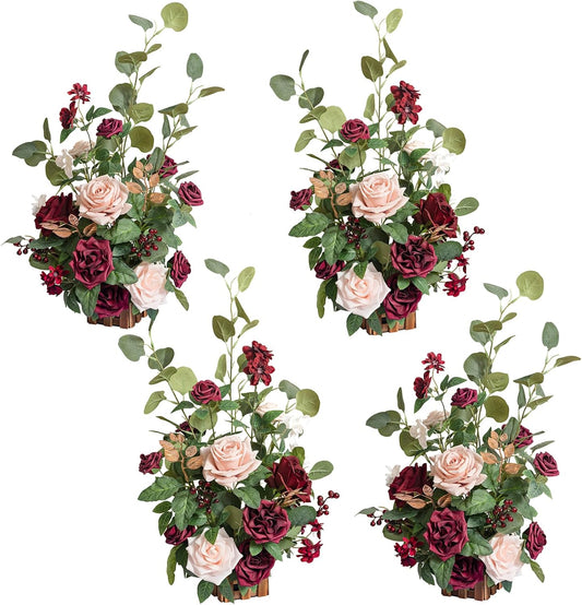 Ling's moment 17.5" Tall Standing Artificial Flowers Arrangements 4 pcs Fall Wedding Aisle Runner Chair Decorations Marsala & Blush Centerpieces for Ceremony Reception Rose Floral Party Outdoor