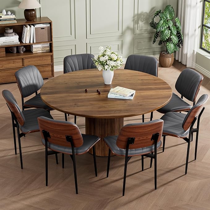 REONEY Dining Chairs Set of 8, Mid-Century Modern Upholstered PU Leather Chairs - Image 3