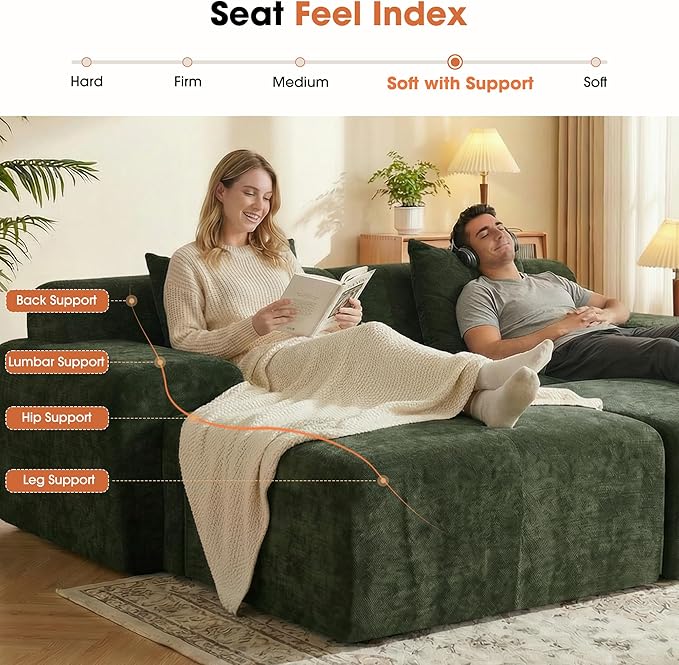 83.5" Boneless Loveseat with 2 Ottoman, Cloud Comfy Sofa Bed, Modular Sofa - Image 7