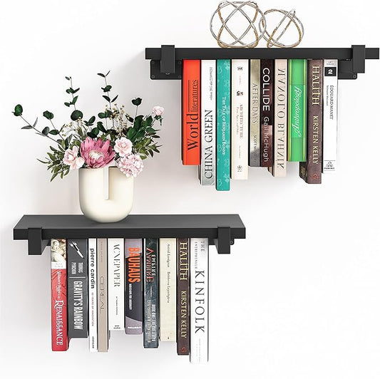 NANATI 2 Set of Floating Bookshelf, Pine Wood Invisible Bookshelf, Hanging by Unknown