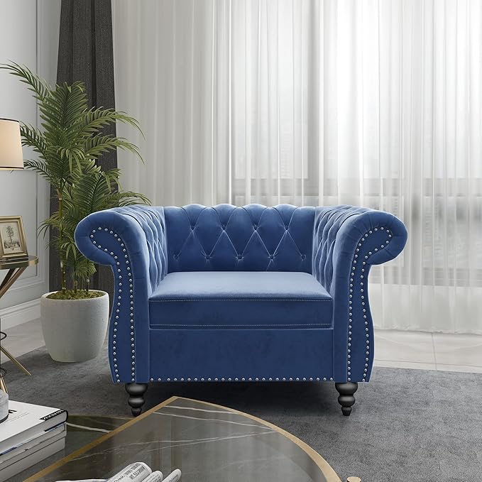 ORRD 2 Pieces Living Room Set, Velvet Couch Chesterfield Sofa Couch Chair - Image 4