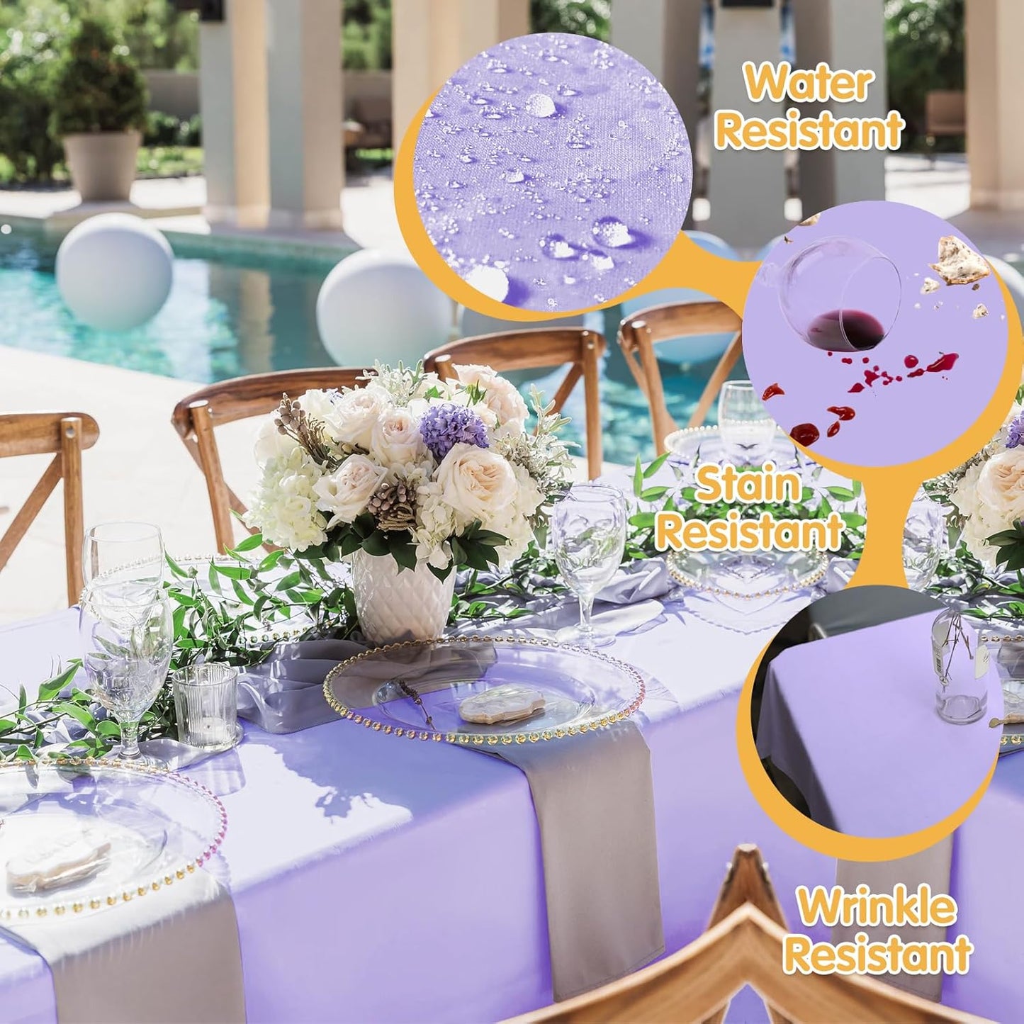 BRILLMAX 4 Pack Lavender Tablecloths for 8 Foot Rectangle Tables 90 x 156 Inch - 8ft Rectangular Bulk Linen Polyester Fabric Washable Cloth Cover for Wedding Reception Banquet Birthday Party