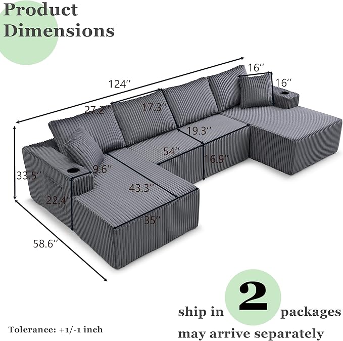 124" Oversized Sectional Couches - Image 2