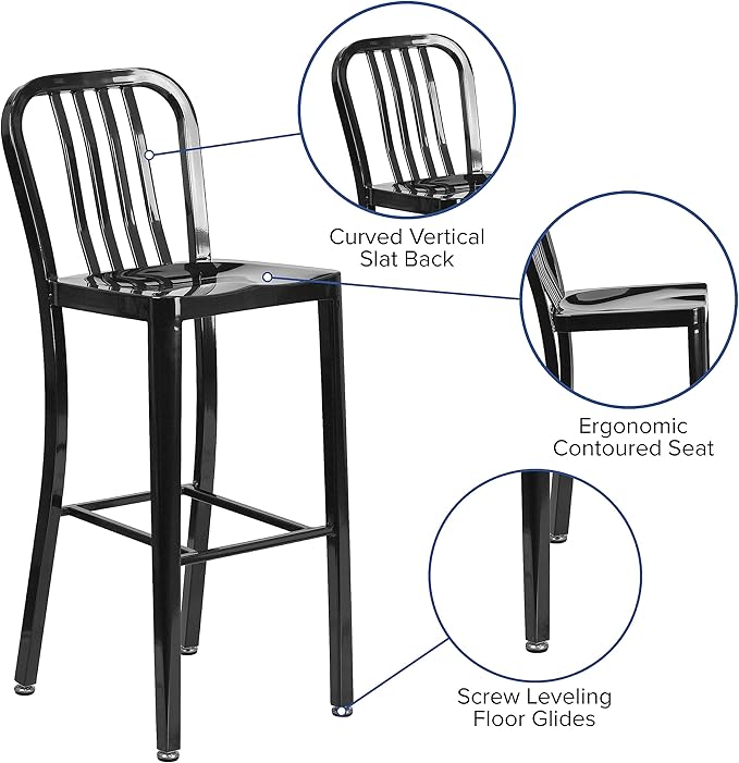 Flash Furniture Commercial Grade 30" High Black Metal Indoor-Outdoor Barstool - Image 6
