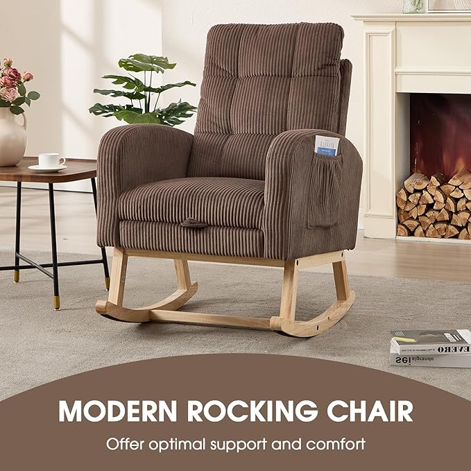 NIOIIKIT Nursery Rocking Chair, Corduroy Upholstered Rocking Chair - Image 4