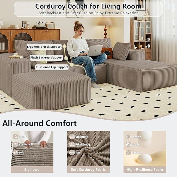 95" Cloud Sectional Couch U-Shaped Chaise - Image 4