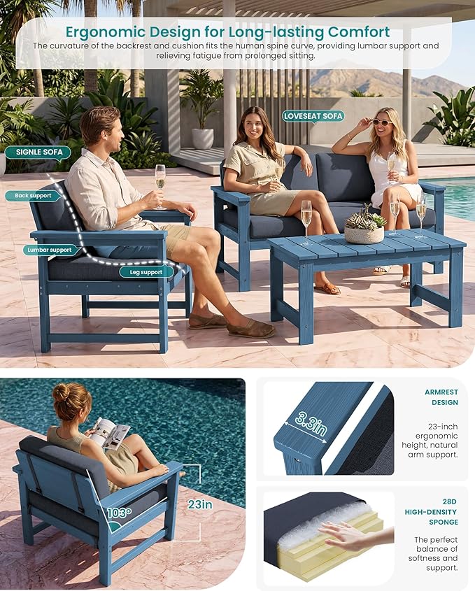 SERWALL Blue HDPE Outdoor Loveseat - Image 2