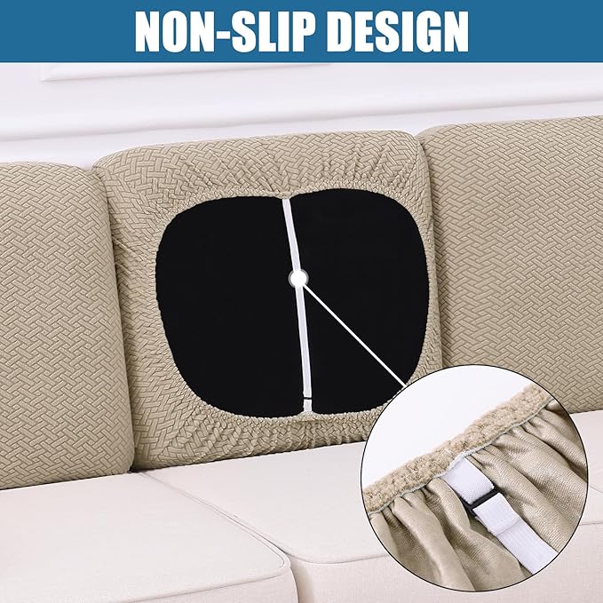 Smiry Waterproof Couch Cushion Covers, Stretch Jacquard Thick Sofa Cushion - Image 3