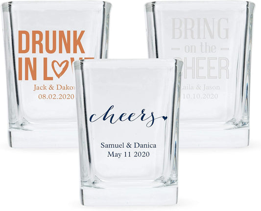 WEDDINGSTAR Personalized 2oz Square Shot Glass Customizable Full Color Print - 96 pack