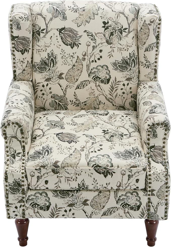 Pia Ricco Set of 2 Floral Accent Chairs, High Back Upholstered Armchairs - Image 6