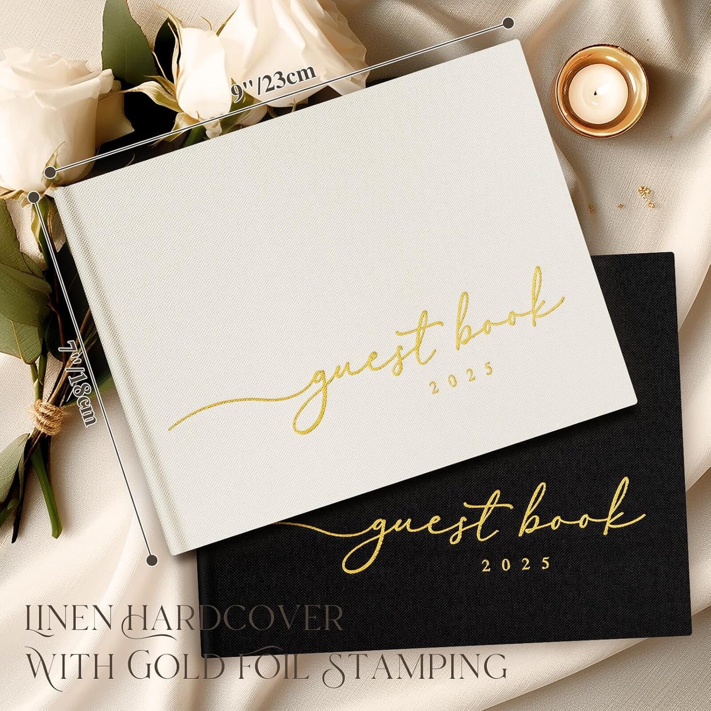 Lanpn Wedding Guest Book 2025 - Linen Hardcover Polaroid Guestbook Wedding Reception for Sign in and Photos - 108 Blank Pages Guest Book for Bridal Shower Baby Shower Wedding Party (Cream)