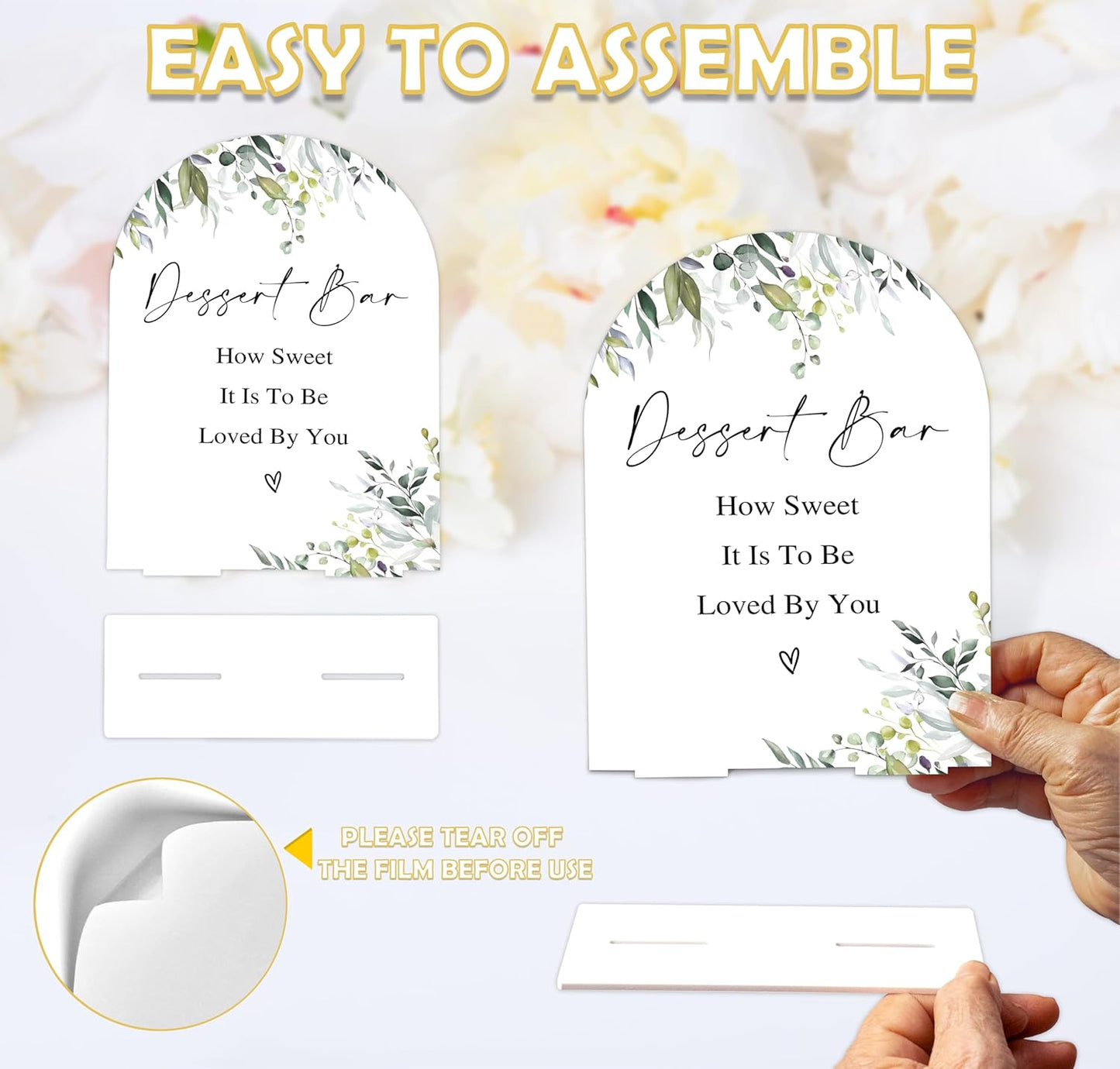 Greenery Dessert Bar Sign, 6 x 8 Inch White Arch Acrylic Wedding Sign with Holder, Wedding Sign for Ceremony and Reception, Wedding Decoration, Wedding Supplies - LY21