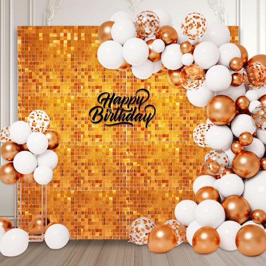 12PCS Orange Shimmer Wall Backdrop, Square Sequin Photo Backdrops Panel, Glitter Wall Background for Birthdays, Weddings, Halloween, Thanksgiving, Disco Bachelorette Party Decoration (3FTx4FT)