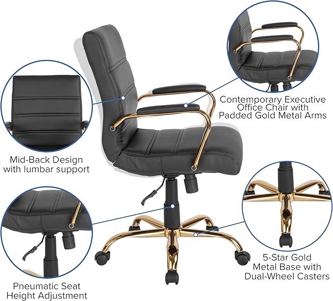 Flash Furniture Whitney Mid-Back Swivel LeatherSoft Desk Chair - Image 11