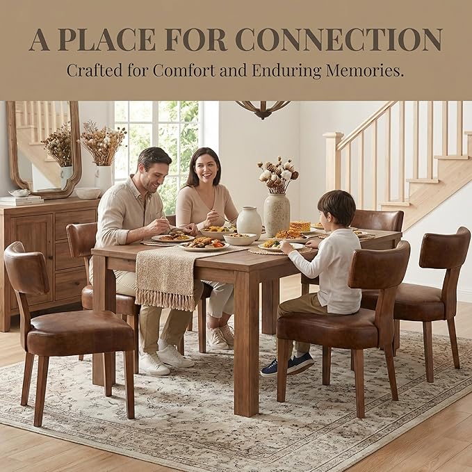 HNY Century Modern Dining Chairs Set of 6, Farmhouse PU Leather Upholstered - Image 3