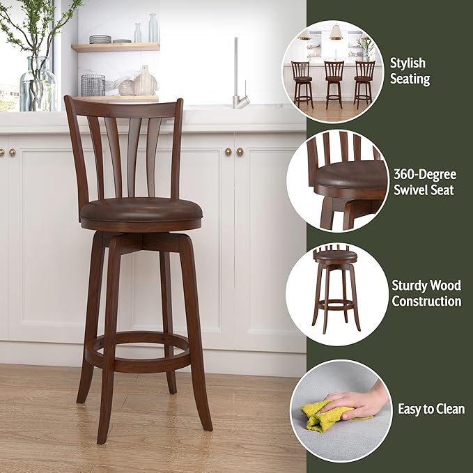 Hillsdale 29.5" Savana Wood Swival Bar Height Stool - Image 4