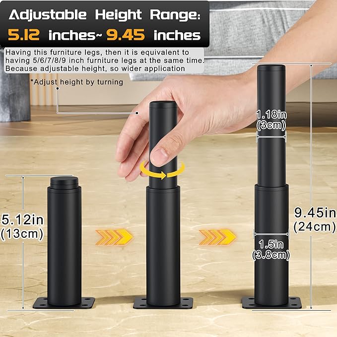 Metal Adjustable Furniture Legs 5.12-9.45 inch, Wlrrcwdttc Sofa Legs Cabinet - Image 2
