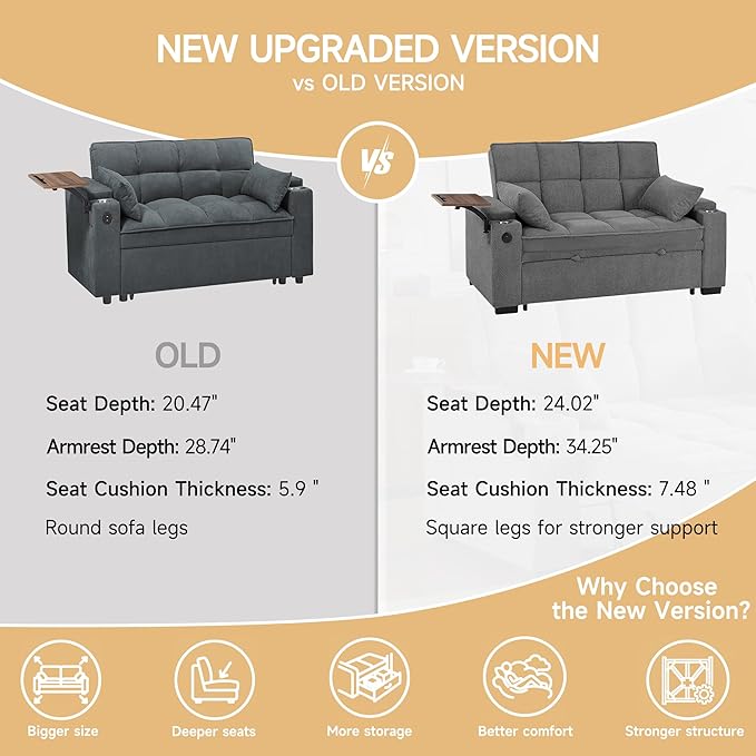 Auvsoce 65'' Chaise Lounge Chair Indoor, 3-in-1 Convertible Sofa Bed - Image 6
