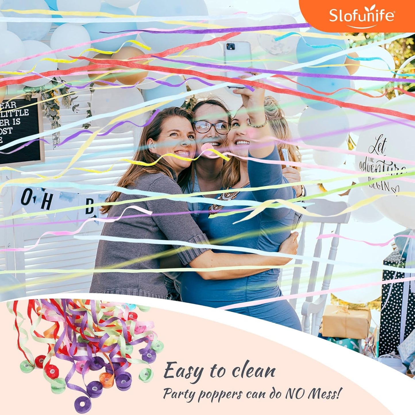 No Mess Streamers 50pack, Colorful Confetti Poppers,Hand Throw Party Poppers No Mess for Birthday, Graduation, Wedding Send Off, Engagement Party Favors（Colorful 50Pack）