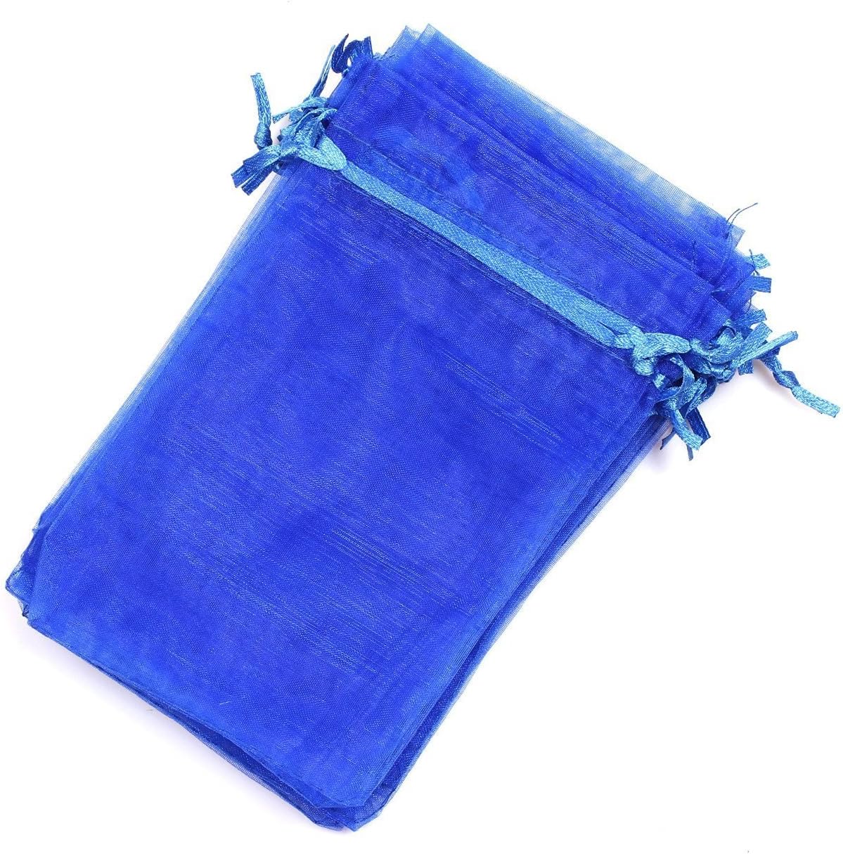 Wudygirl 100pcs 5X7 Blue Organza Bags with Drawstring Jewelry Lipstick Cosmetics Pouches Baby Shower Party Wedding Favor Candy Bags(Blue 5X7)