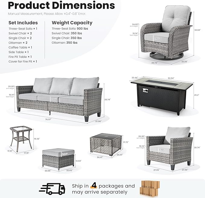 ovios 10 Pieces Patio Furniture Set, Outdoor Wicker Sofa Couch - Image 8