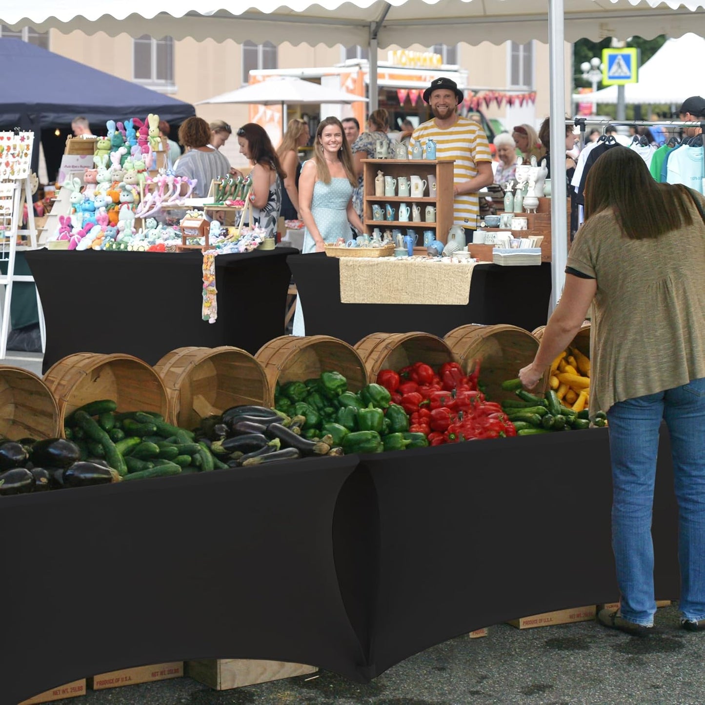 Table Cloths for 6 Foot Rectangle Tables-8 Pack Black Fitted Stretch Table Cover-Spandex Elastic 6ft Folding Tablecloth for Party Vendor Booth Display Banquet Buffet Event Craft Trade Show