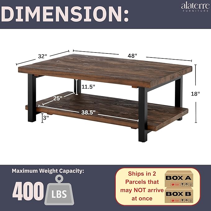 Alaterre Furniture Pomona Living Room 48 Inch Rectangular Solid Wood Coffee - Image 3