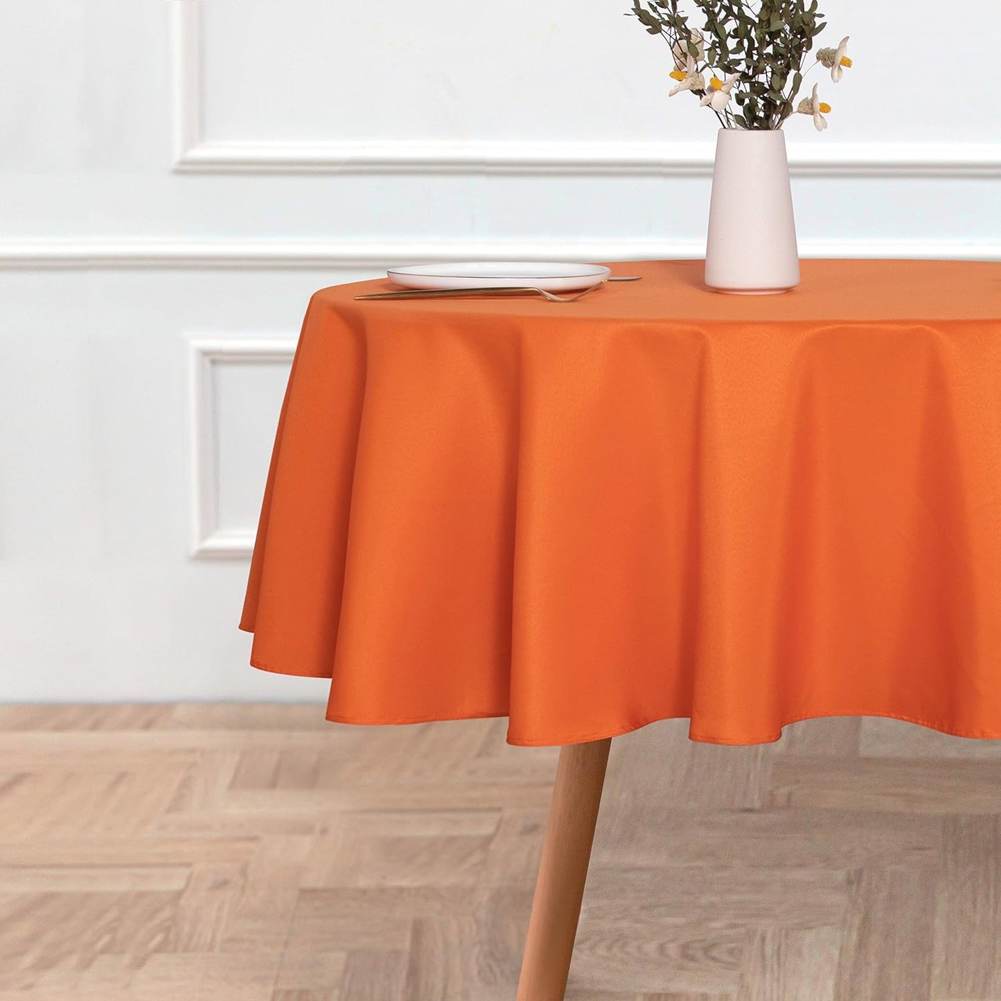 sancua Round Tablecloth - 70 Inch - Water Resistant Spill Proof Washable Polyester Table Cloth Decorative Fabric Table Cover for Dining Tables, Buffet Parties and Camping, Orange
