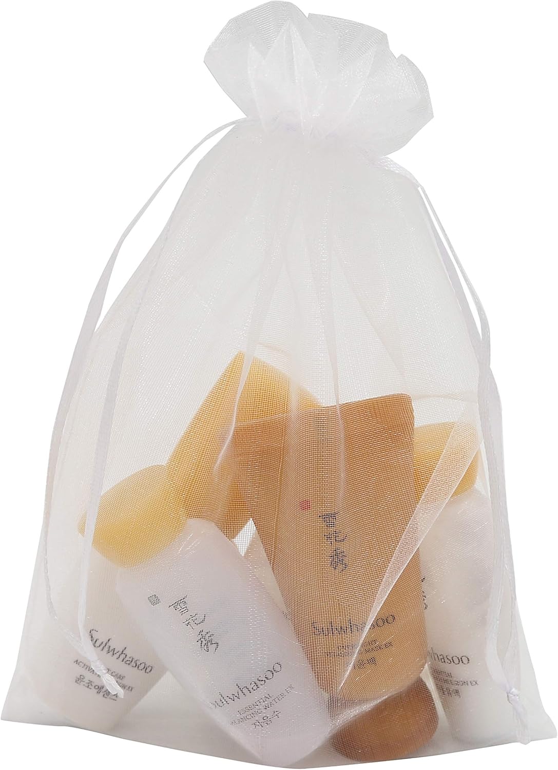 Wudygirl 100pcs 5X7 Inches White Organza Bags Christmas Drawstring Pouches Party Wedding Favor Bags Goodie bags(White 5x7)