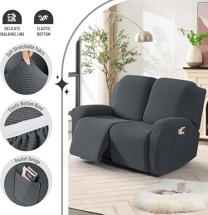 TAOCOCO Recliner Loveseat Slipcover, 6 Pieces Dual Recliner Sofa Covers - Image 3