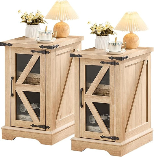 Joaxswe Narrow Night Stand Set 2, Farmhouse Side End Table by Joaxswe