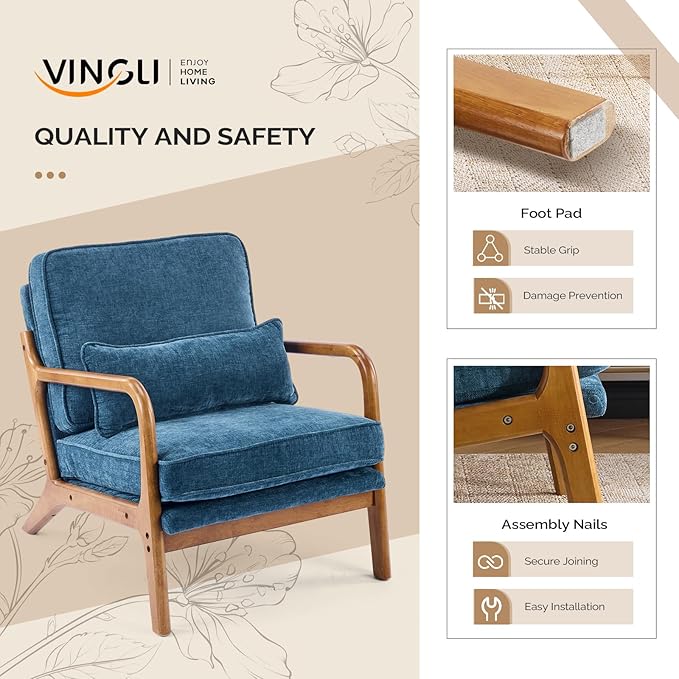 VINGLI Chenille Mid-Century Modern Accent Chair, Cute Reading Arm Chair - Image 5